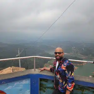 Panoramic view of Guatapé reservoir from the top of El Peñol rock Colombia